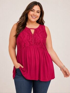💖 Torrid Plus Size Lace Front Tank Top | Size 3 (22/24) | Berry Pink Sleeveless